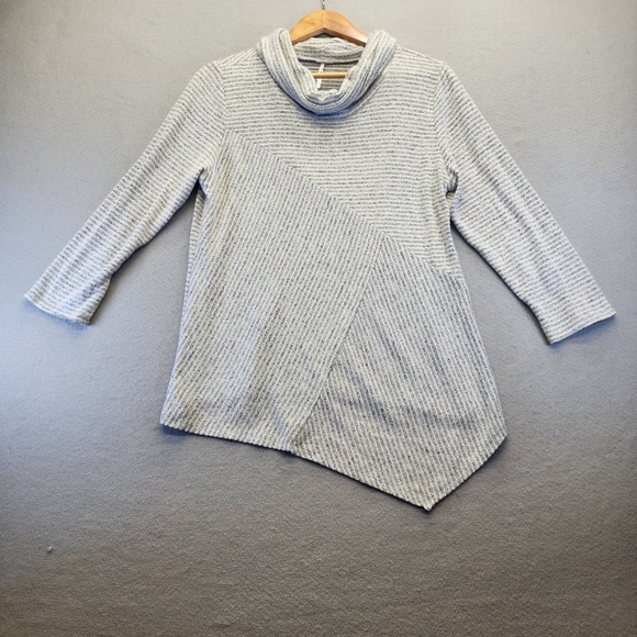 3rd + Malt Sweaters - 3rd + Malt Grey Striped Cowl Neck Asymmetrical Hem Tunic Sweater Womens Large